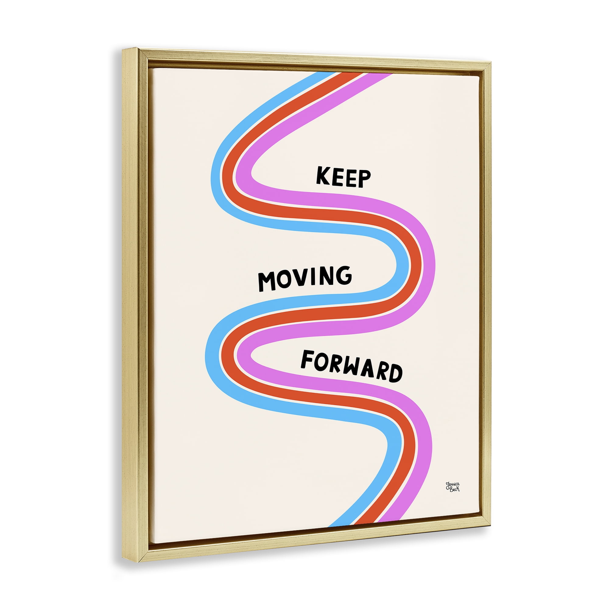 Stupell Industries Keep Moving Forward Text & Numbers Painting Gold Floater Framed Canvas Art Print Wall Art, 25 x 31