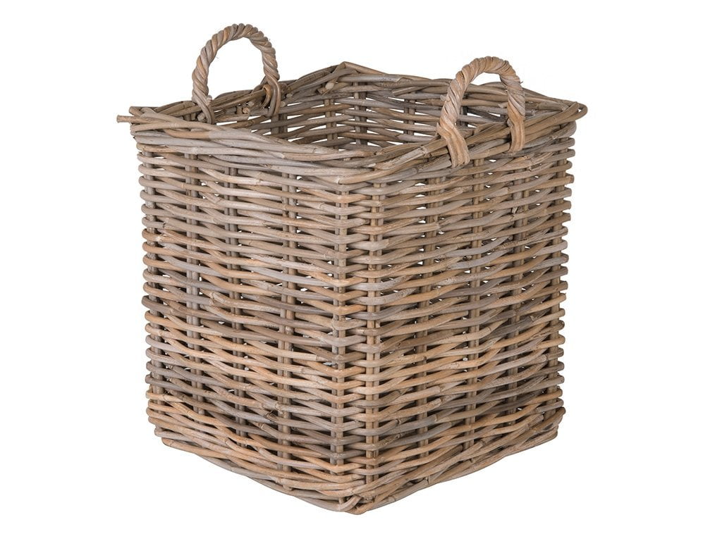 Kouboo Square Rattan Basket, Decorative Storage Basket and Planter, Living Room, Blankets, Laundry Basket, Linens
