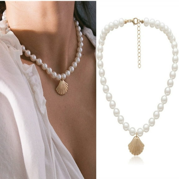 Gold Sea Shell Charm Necklace, elegant Bridal Necklace, Summer Beach Jewelry for Women