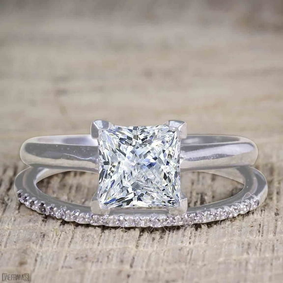 Art Deco 1.75 Carat Princess Cut Moissanite Diamond Bridal Set With 18K White Gold Plating