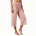 thumbnail image 6 of Pants for Women Capri Fold Over Cropped Pant Stretch Low Rise Wide Leg Yoga Bottoms, L, 6 of 7