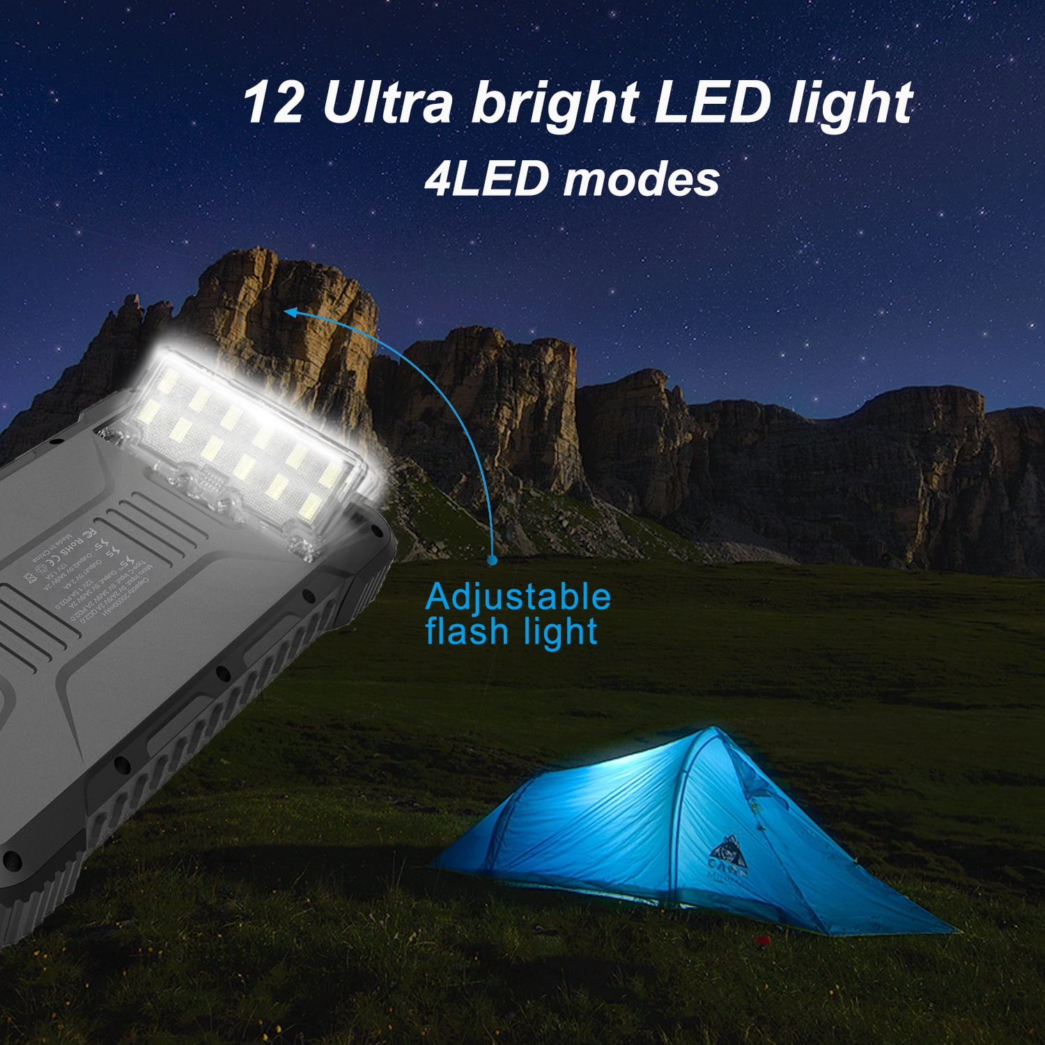 Techsmarter 20,000mah Rugged & Waterproof 18W Power Delivery USB-C Port Power Bank. Portable Phone Charger with Flashlight. Compatible with iPhone, Samsung Galaxy, iPad, Android, LG, HTC, Motorola