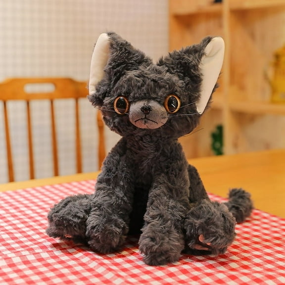 Adorable Devon Rex Cat Plush Toy, Curly-Haired Black Kitty, Perfect for Children's Day or Girlfriend's Birthday Gift