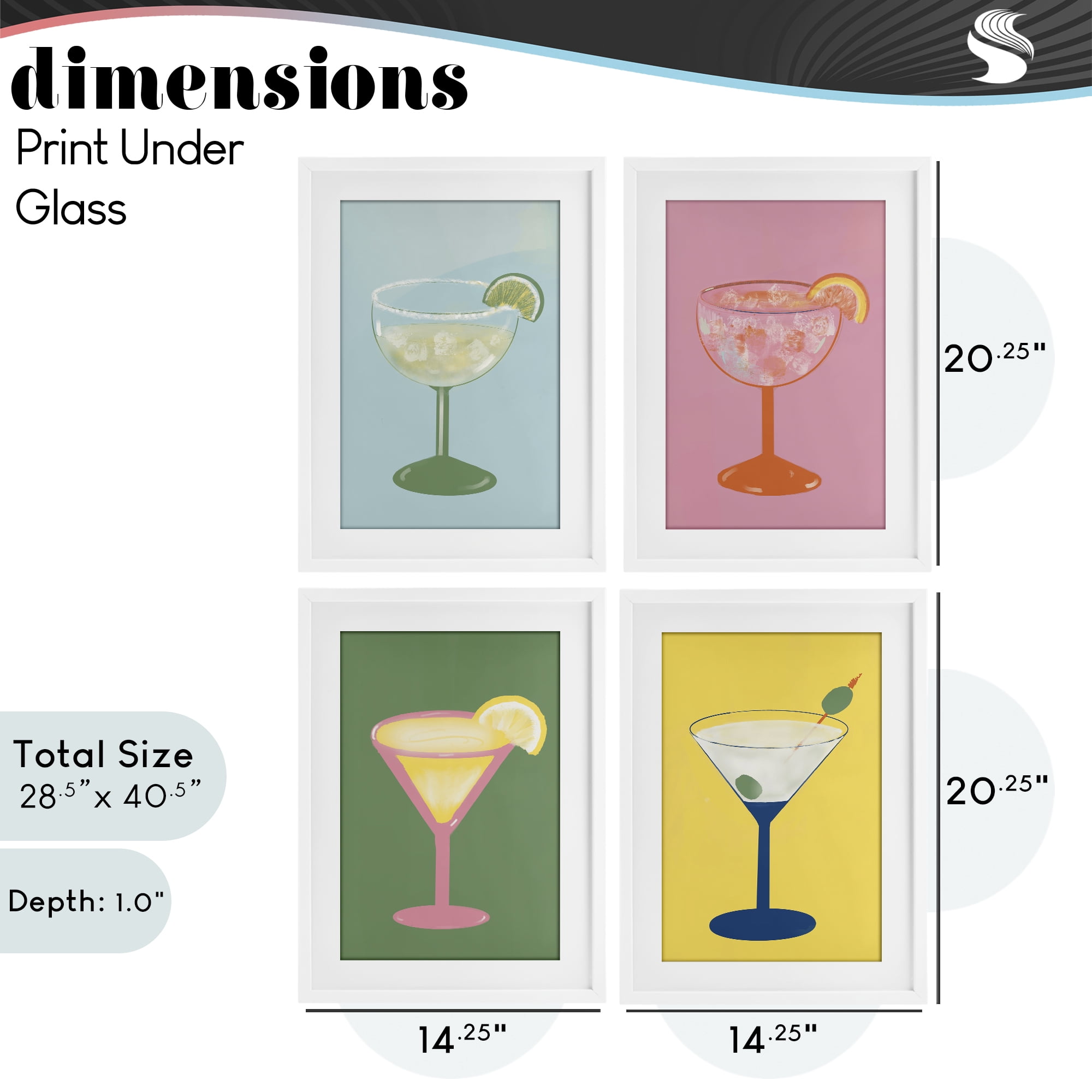 Stupell Industries Stylish & Fun Cocktails 4 Piece White Framed Print Under Glass Set, design by Robin Maria
