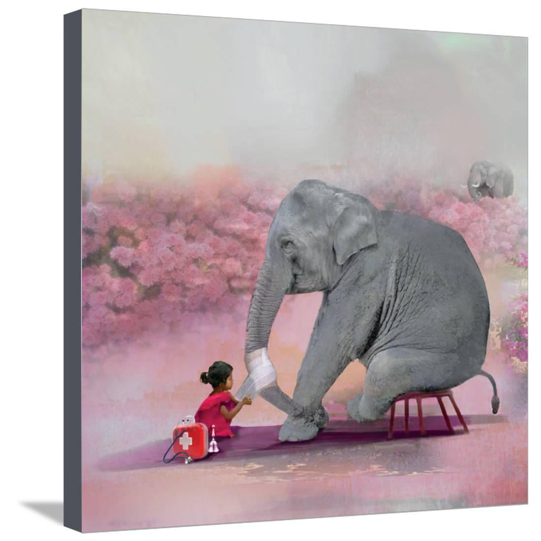 Постер ребенок обнимающий слона