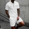 thumbnail image 2 of USNSM Mens Summer Outfits 2 Piece Short Set Casual Track Suits Matching Double Pocket Lapel Half-Button Shirt Vacation Shorts Set White L, 2 of 9
