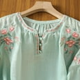 thumbnail image 4 of Women's Floral Embroidered Casual Blouse Imitation Cotton Linen Shirts 3/4 Sleeve Stand Up Collar Button Tunic Tshirt, 4 of 7