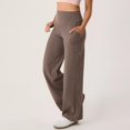 thumbnail image 2 of ZOIGHDA Yoga Pants Women High Waist Straight Wide Leg Solid Color Exercise Gym Running Leggings with Pockets(Khaki,X-Large), 2 of 9
