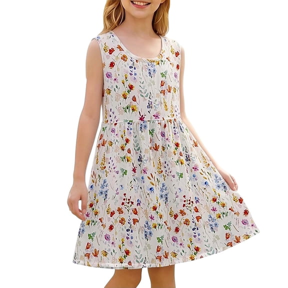 Iyufng Girls Sleeveless Floral Dresses Summer beach Dresses