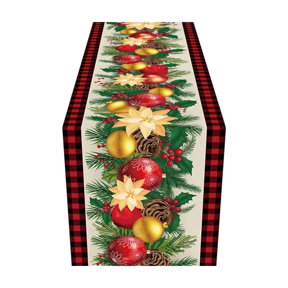 SLYNSHome Christmas Bell Table Runner, 183x33 cm Red Green Holiday Table Flag, Winter Festive Tablecloth for Dining Room Kitchen Home Party Decor