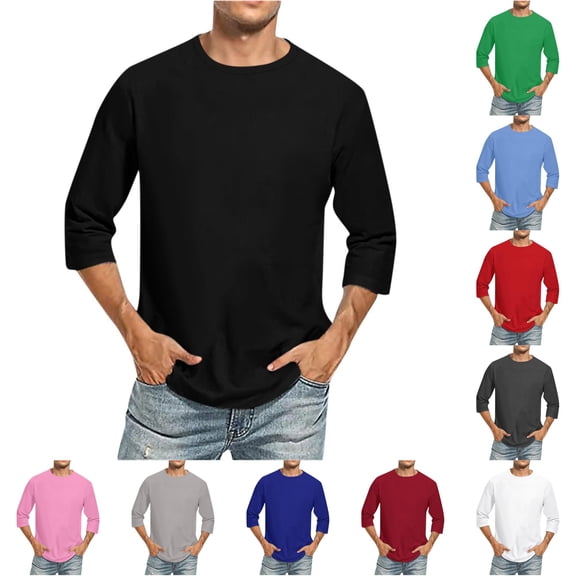 Men /4 Sleeve T Shirts Comfortable Crewneck Solid Color Fit Tee Shirt Tops Pocket T Shirts XL