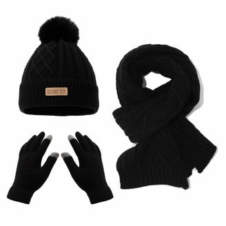 C.C Women Fuzzy Lined Sequin Fur Pom Beanie & Mitten Set 
