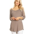 thumbnail image 6 of Made by Johnny Women's 3/4 Sleeve Hollowed Out Shoulder Top S TAUPE, 6 of 6