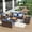 Blue+Brown, variant on 8-Piece Wicker Outdoor Patio Furniture Set with Thick Cushion & 2 Patio Swivel Rocking Chairs, All-Weather Wicker Conversation Sectional Chair Sofa Set with A-cacia Storage Table, Blue+Brown