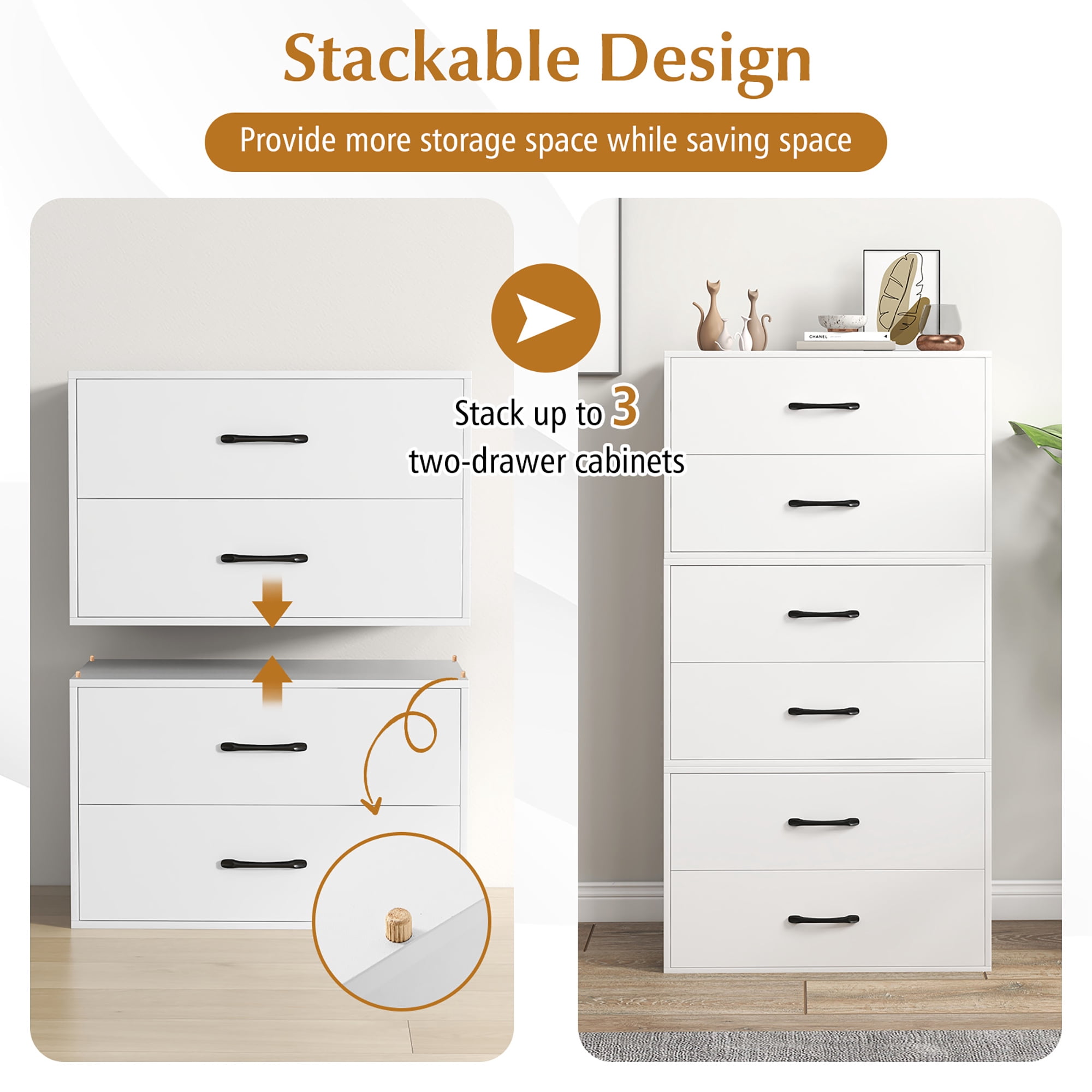 Gymax Stackable 2-Drawer Dresser Multi-Purpose Wooden Storage Cube