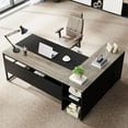 thumbnail image 3 of Tribesigns 71 inch L Shaped Executive Desk with Cabinet Storage, Rustic Brown Business Furniture Desk Workstation with Shelves for Home Office, 3 of 8