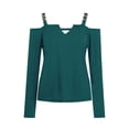 thumbnail image 5 of V Neck Long Sleeve Shirts for Women Cold Shoulder Tee Solid Graphic Color Block Casual Plus Size Tunic Tops Fashion Pullover(Green,XL), 5 of 5