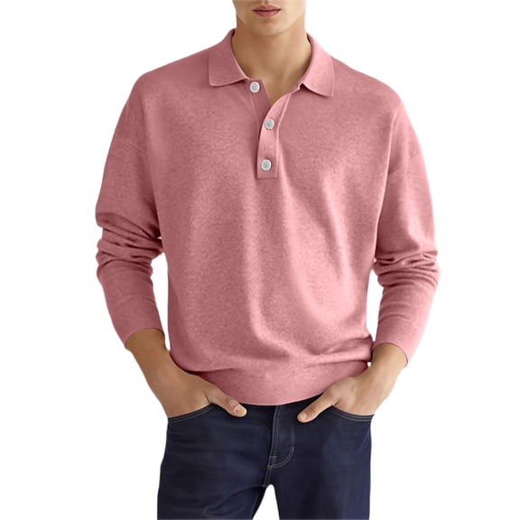 Fabrcox Men Long Sleeve Polo Shirts Classic Fit Collared Mens Golf Shirt Button Up Casual Outdoor Sports Office Work Shirts Men M