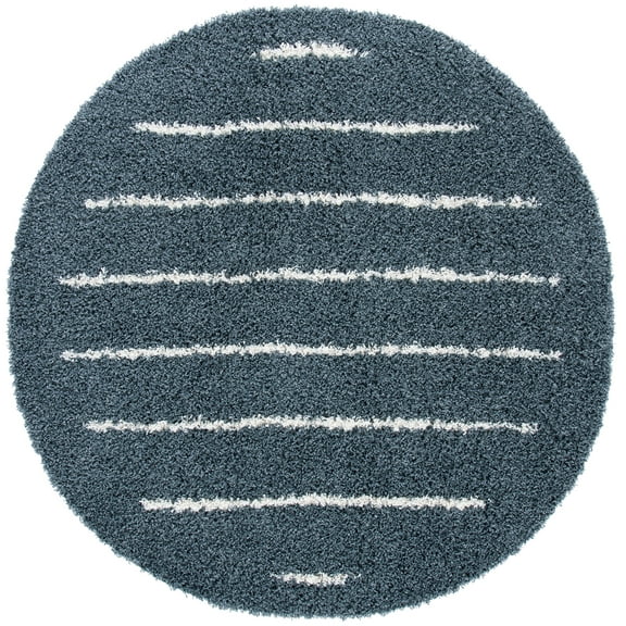 SAFAVIEH Venus Anuki Striped Shag Area Rug, 6'7" x 6'7" Round, Dark Grey/Ivory