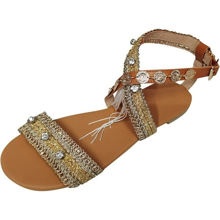 Sandals for Women Comfy Anti-Slip Peep Toe Flip Flop Retro Pluse Size Bohemia Summer Beach Shoes