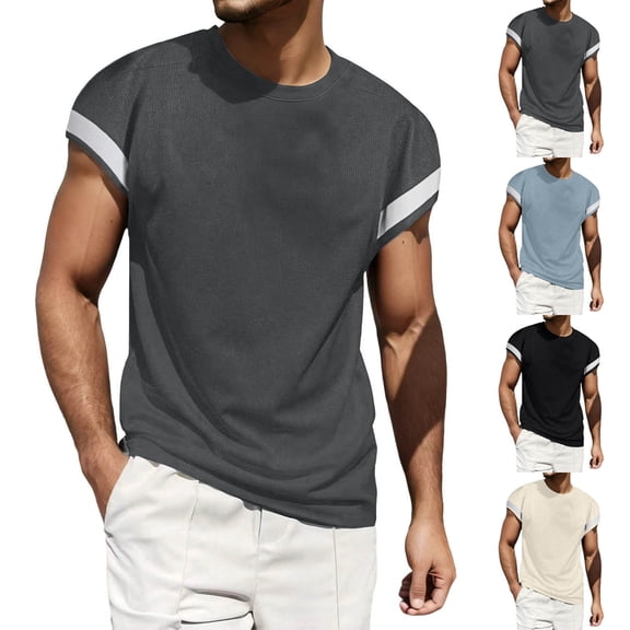 BRGZLK Men's Short Sleeved Summer Waffle T-Shirt Loose Crew Neck Pullovers Workout Casual Tee Tops