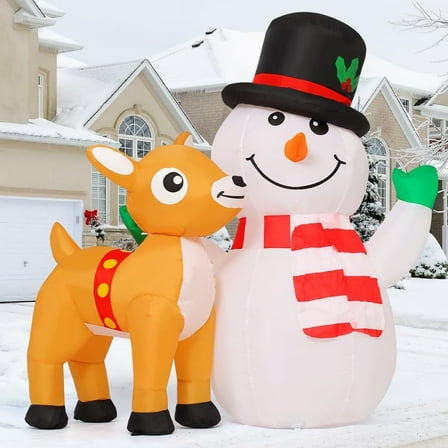 GOOSH Christmas Inflatables 5.2 FT Snowman Inflatable with Built-in LEDs, Cute Snowman Inflatables Blow Up Snowman Reindeer, Outdoor Christmas Decorations for Xmas Holiday Party