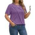 thumbnail image 3 of Fantaslook Women Plus Size Tops Pleated Crewneck Short Sleeve Shirts Casual Summer Tops, 3 of 9