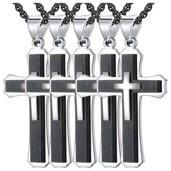 Cadenas Hermosas Triple Cruz SacredGleam01 5Pzas Negro Collar Triple Cruz Dije 3x5.3cm Metal. High Monaco MXRMG-005
