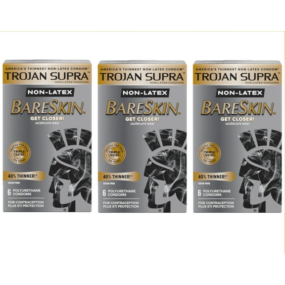 Trojan Supra Non-Latex Bareskin Condoms 3 Packs of 6