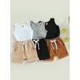 thumbnail image 6 of Baby Boy Summer Clothes Solid Color Sleeveless Tank Top Vest Elastic Waist Shorts Set 2Pcs Toddler Casual Outfits (White, 18-24 Months), 6 of 7