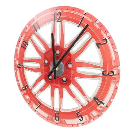 HONMEET Vintage Style Red Car Wheel Wall Clock Silent Quartz Movement for Kitchen and Bedroom