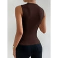 thumbnail image 6 of Women's Ruched Mock Neck Tank Top Slim Fit Work Casual Sleeveless Blouse Brown S, 6 of 8