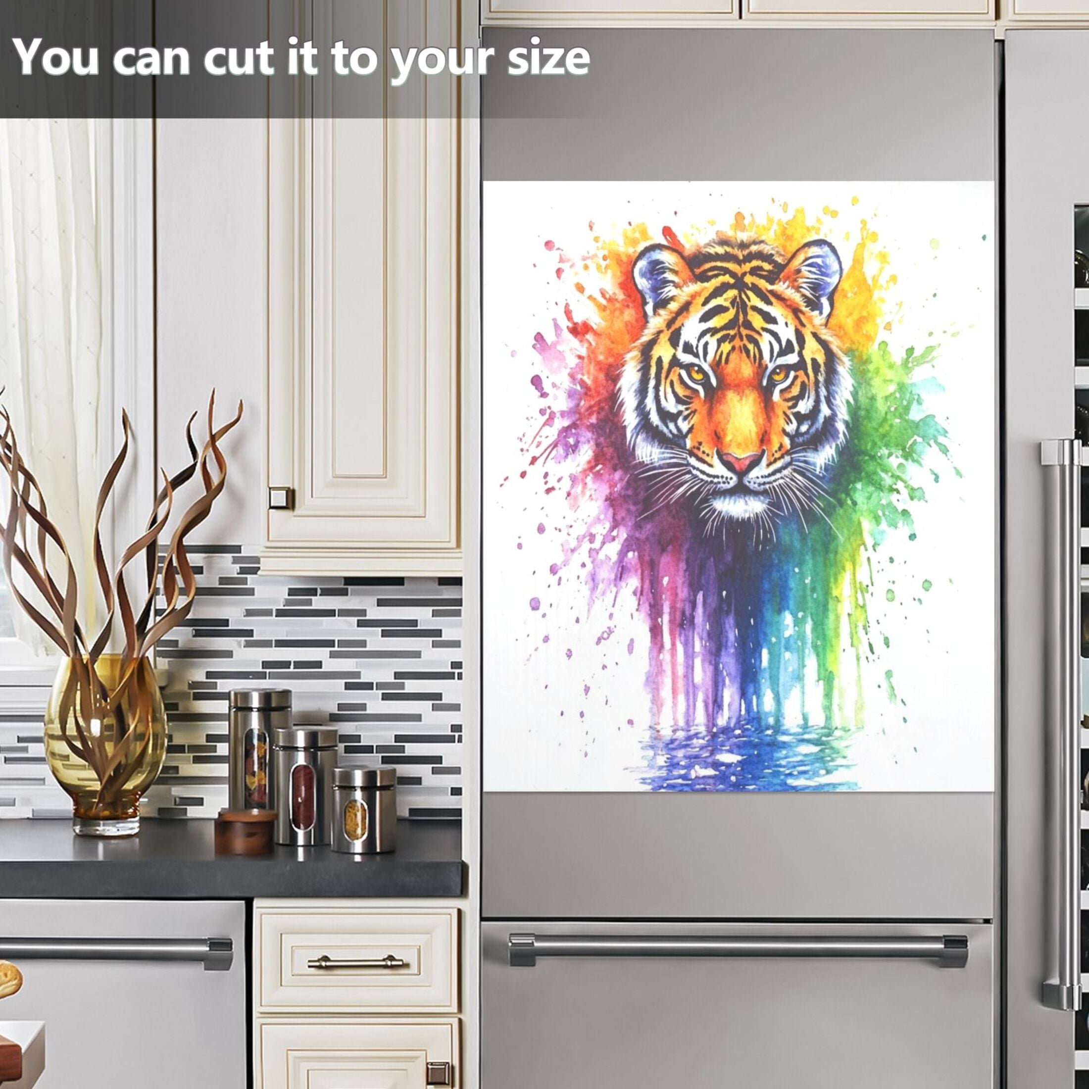 Dishwasher Magnetic Sticker 23x26 Inch Refrigerator Magnetic Sticker Washing Machine Magnetic Sticker Kitchen Panel Magnetic Sticker Home Decor Rainbow Pretty Tiger