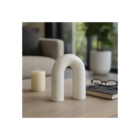 Marble Rounded Horseshoe for Home or Office Decor - Accent Display for Bathroom, Living Room, and Shelf Styling - Curved Figurine Sculpture Ornament for Coffee Table Decor or Bedroom - 6", White