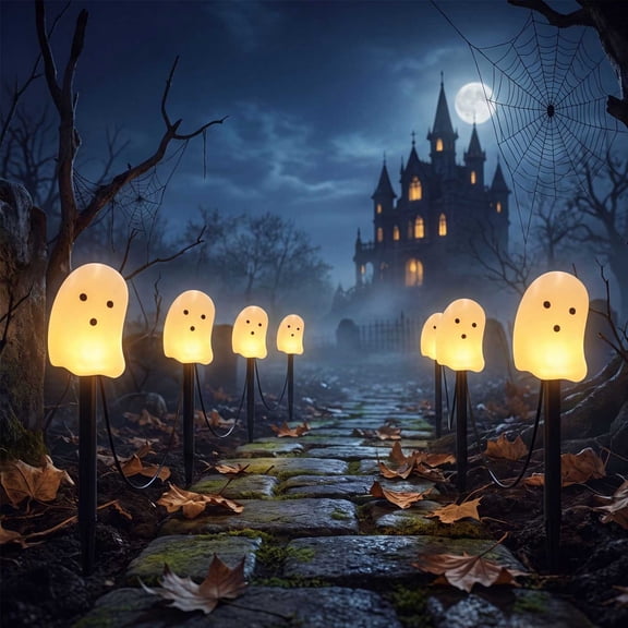 Under 1 dollar Halloween Savings Solar Ghost Stake Lights Outdoor Halloween Decor 5 Pack Solar Powered Yard Pathways Lights Waterproof Lawns Garden Decoration Halloween Decorations indoor Outdoor