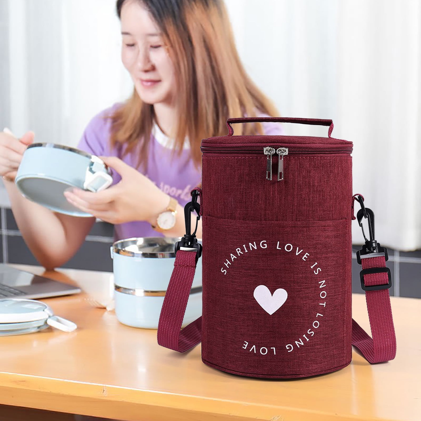 Haykey Cylindrical Lunch Bag Women Insulated Lunch Bag Large Lunch Box