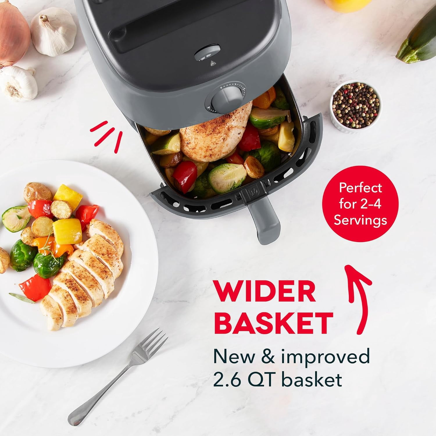 Dash Tasti-Crisp Air Fryer, 2.6 Quarts, Cool Grey with AirCrisp Technology and Auto Shut-Off