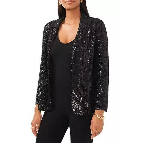 MSK Women's Sequined Notched Collar Open-Front Jacket Black S B4HP $109