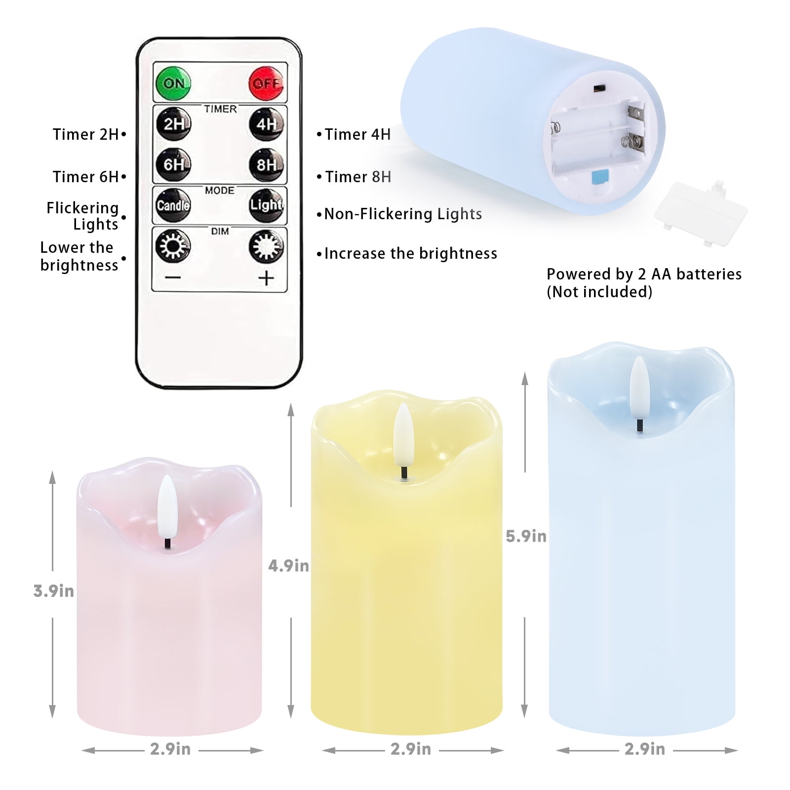Flameless Candles Light, Set of 3 Pastel Spring LED Candles with Remote & Timer, Flickering Easter Pillar Candles Battery Operated, Real Wax Electric Candles for Home Spring Easter Decor