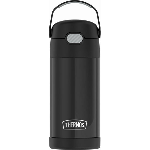 Thermos Kids Bouteille d'eau isolée sous vide avec paille rabattable, 355 ml, noir
