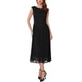thumbnail image 2 of INSPIRE CHIC Women's Lace Dress Boat Neck Cap Sleeve Cutout Back Midi Dress Black S, 2 of 6