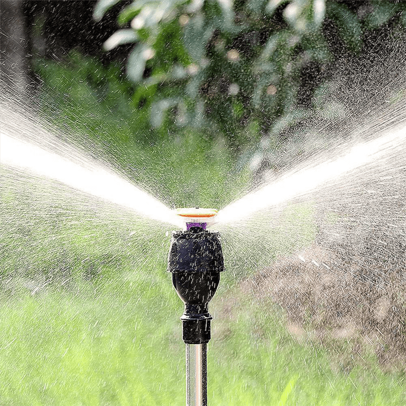 Telescopic Automatic Rotating Sprinkler Tripod Irrigation Artifact with One Sprinkler and Two Nozzles,1 x tripod 2 x Sprinkler head,Black