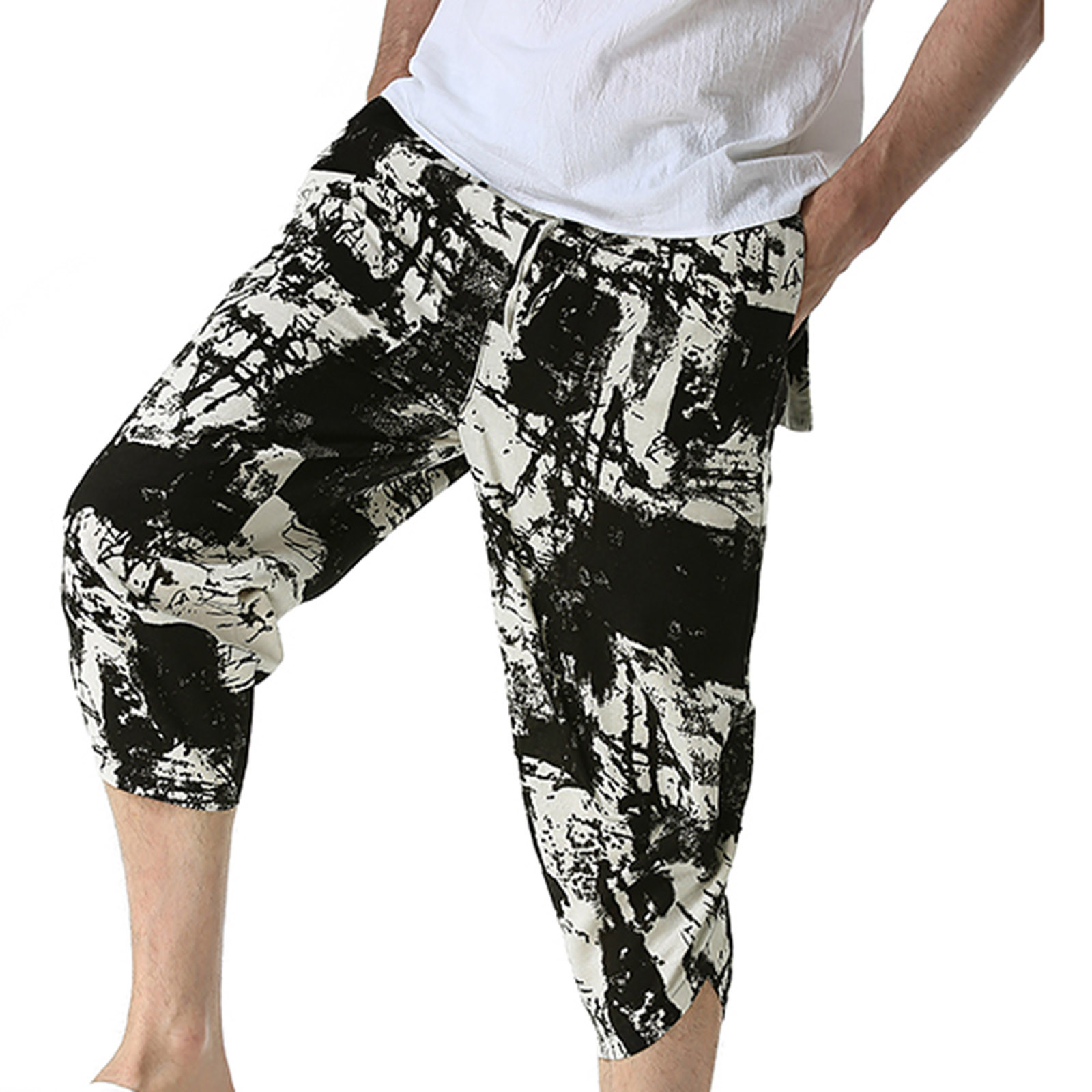 Xysaqa Mens Harems Capris Shorts, Men Summer Casual Fashion Cotton