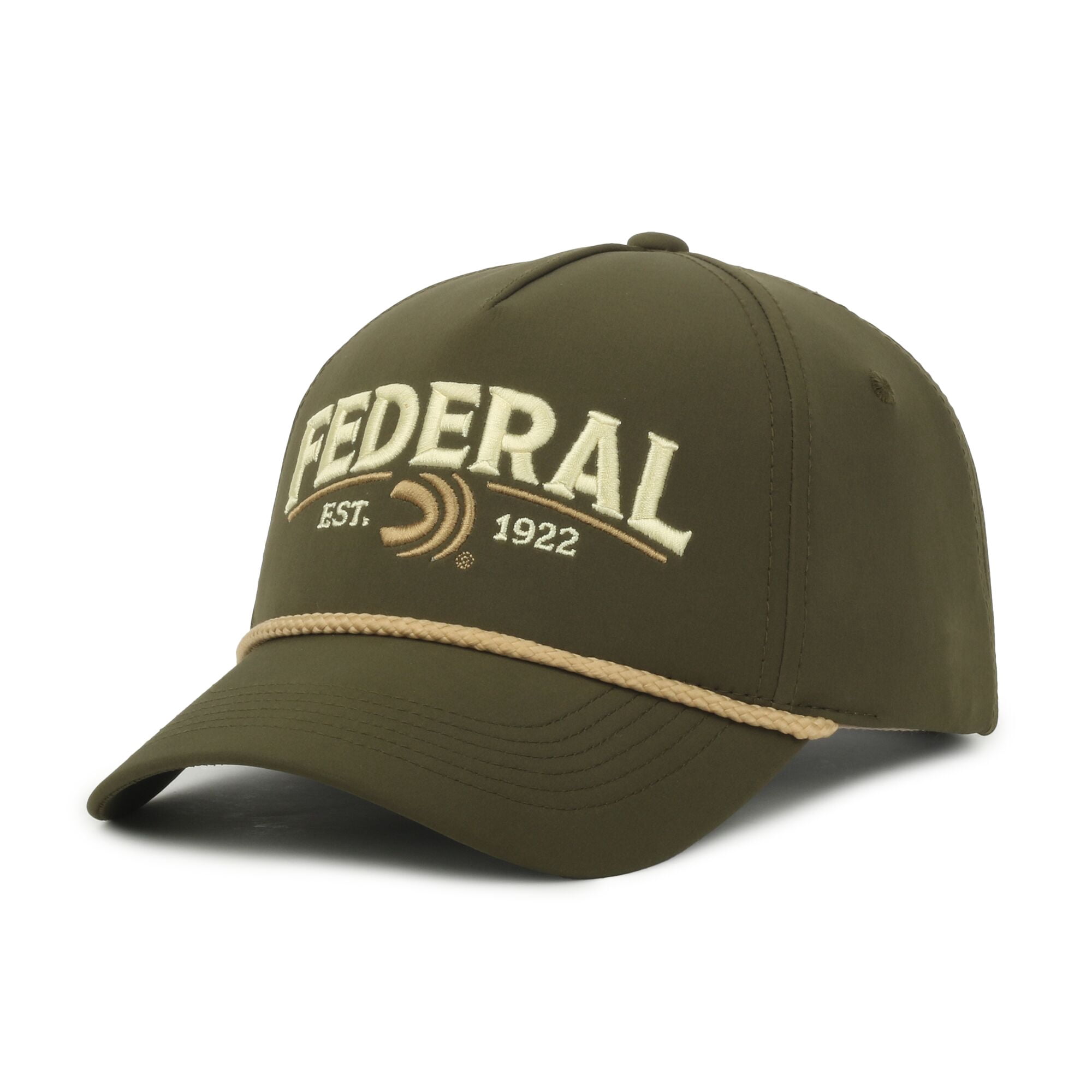 Federal Ammunition Structured 5-Panel Snapback Hat – Embroidered Logo Cap, Olive, One Size