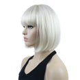 thumbnail image 5 of Short Bob Wig with Flat Bangs for Lady Women, Straight Synthenic Wigs for Cosplay Daily Party, 8 inch, White Blonde, 5 of 10
