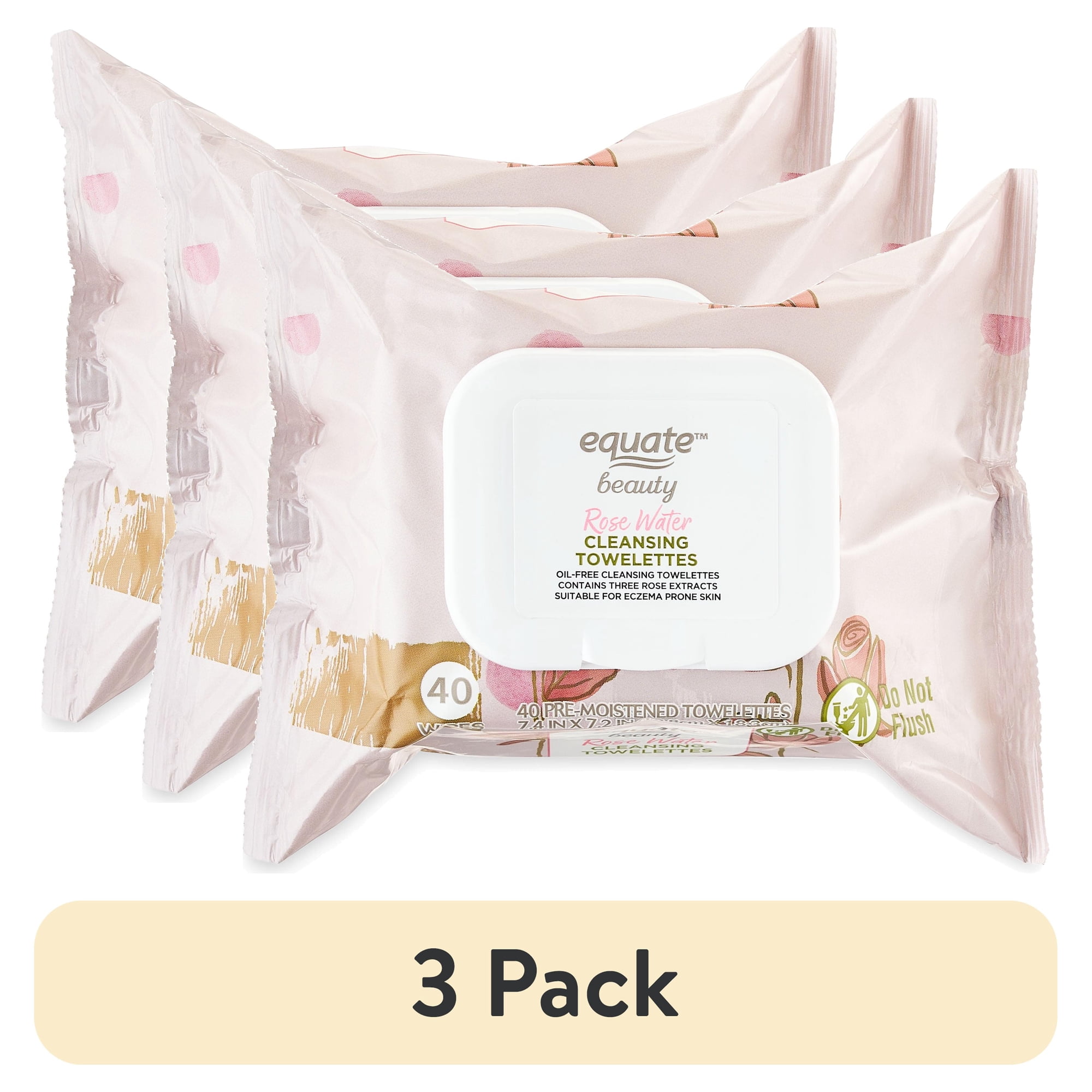 (3 pack) Equate Beauty Rose Water Cleansing Towelettes, 40 Count