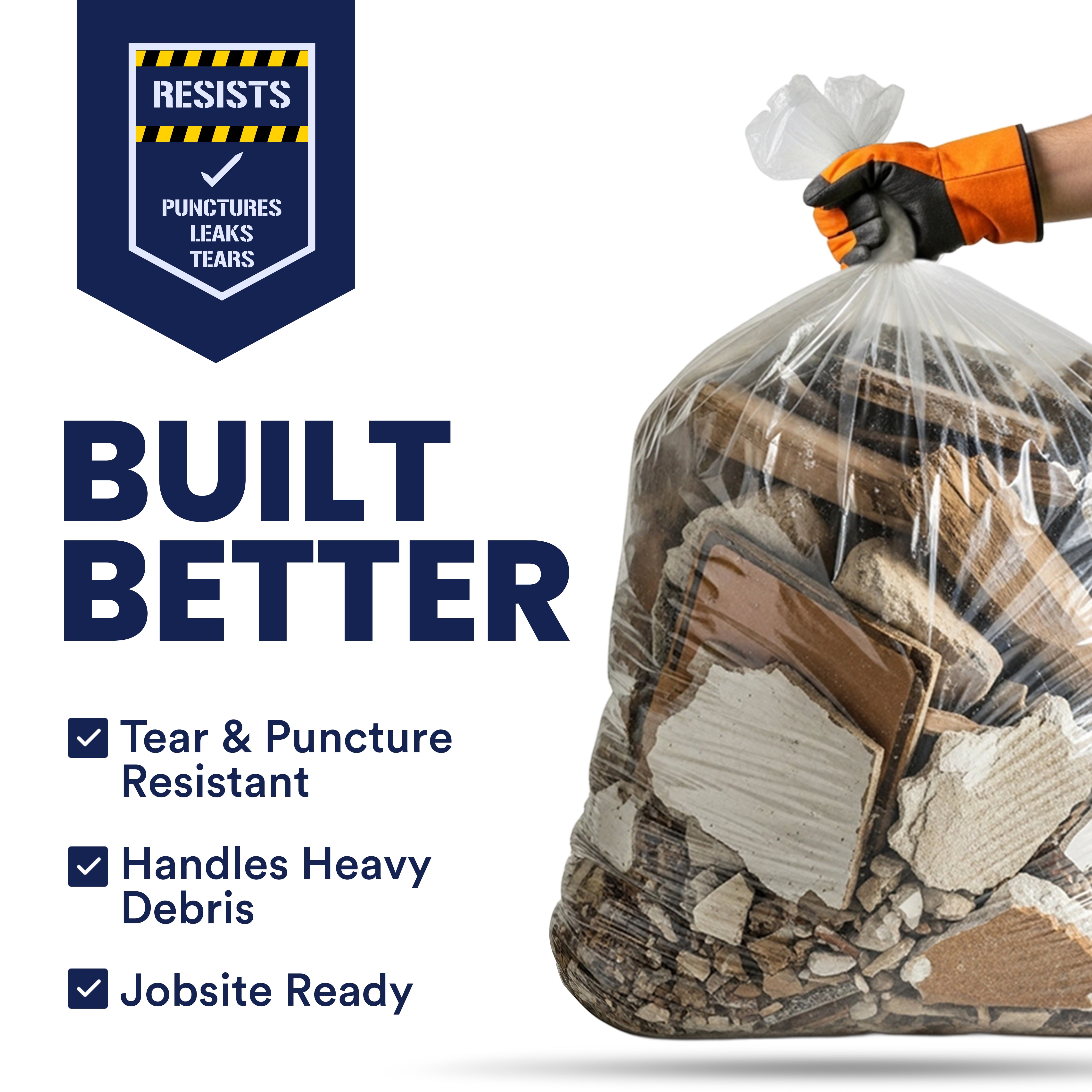 Plasticplace Contractor Trash Bags 55-60 Gallon, Heavy Duty Garbage Bags, 3.0 Mil Clear Trash Bags, Tear-Resistant Large Trash Can Liners for Construction, Recycling & Home Improvement (50 Count)
