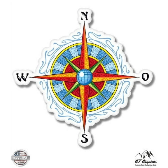Compass Rose Travel Directions Explore - 3" Vinyl Sticker - For Car Laptop I-Pad Phone Helmet Hard Hat - Waterproof Decal