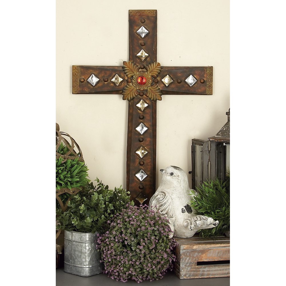 DecMode Traditional 32 X 20 Inch Iron Wall Cross With Acrylic Accents