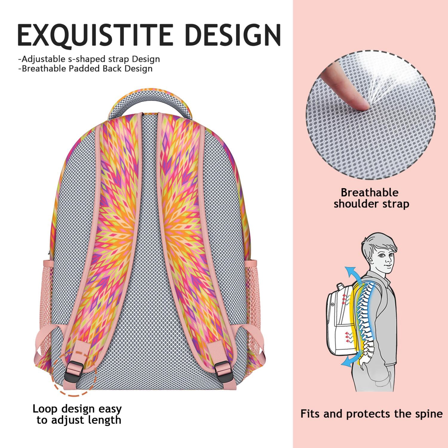 Emotional Psychedelic Backpack - Stylish Waterproof Daypack with Ergonomic Spinal Support, Vibrant Geometric Abstract Design for Teens & Adults